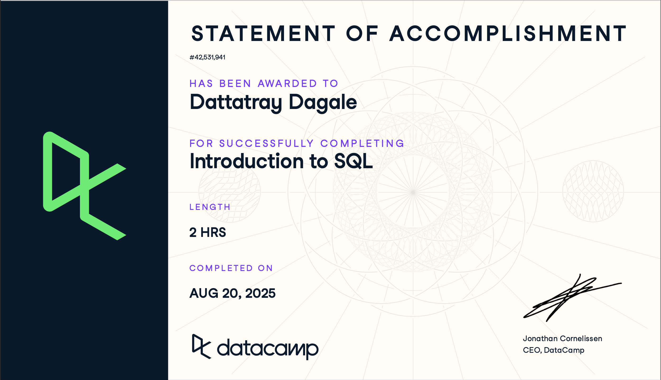 Introduction to SQL Certificate
